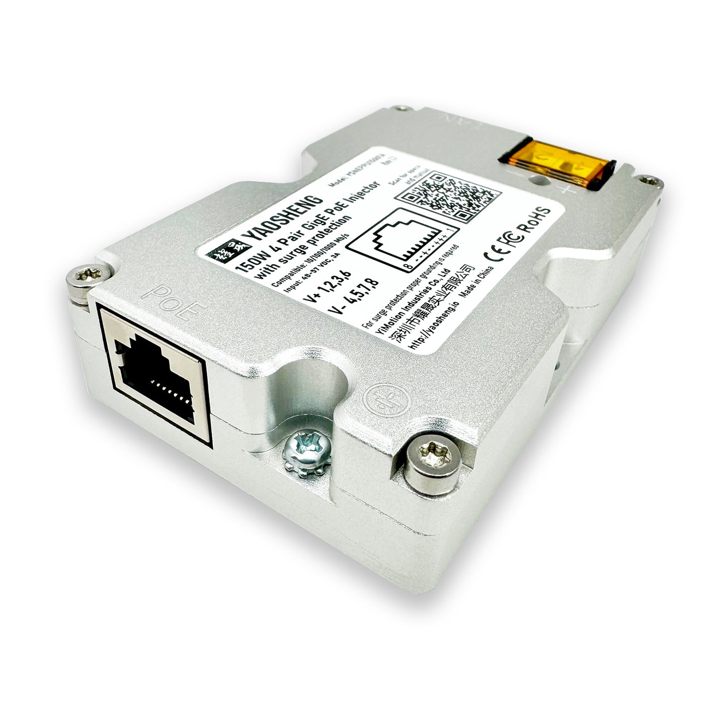 150W 4 Pair GigE PoE Injector with surge protection.